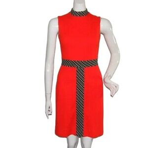 Vintage LANZ Mod Dress, XS/S, Bold Red, Check/Gingham Trim, Sleeveless,
